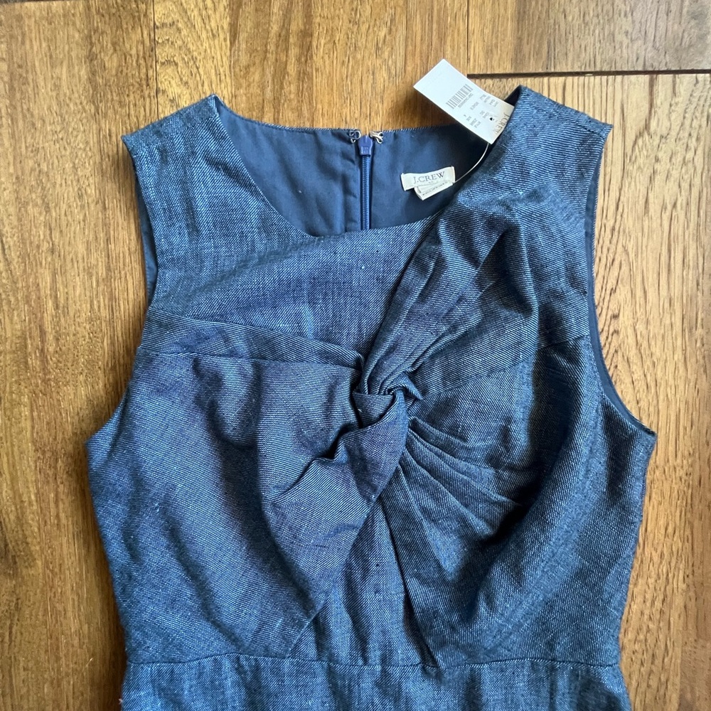 NWT J. Crew Linen Cotton Shift Dress Blue Womens Sz 4 Preppy Minimal New England - Picture 5 of 10